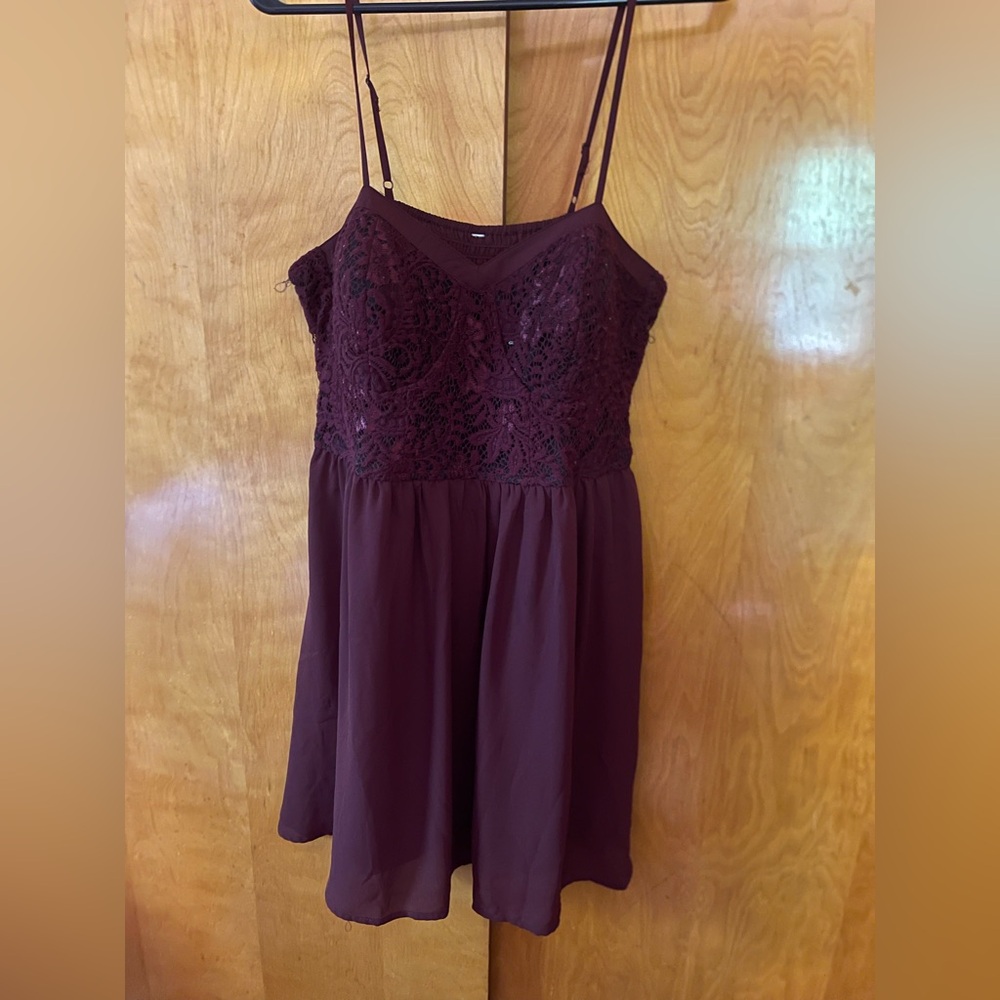 Burgundy Lace Spaghetti Strap Dress